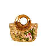 Square Water Hyacinth Bag With Rattan Handle